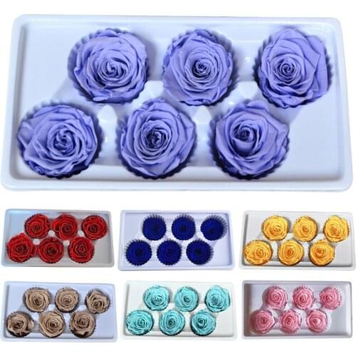 6PCS/Box DIY Preserved Rose Flower 5-6CM Eternal Life Flower Gift Mothers Day Valentines Day Wedding Party Decor High Quality