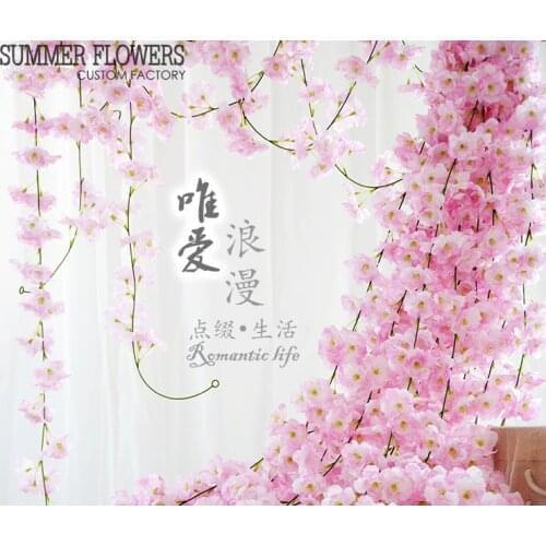 Air express Free Shipping 2M Artificial Cherry Flower Rattan Silk Flower Vines Garlands Wedding Party Decoration Home Ornament