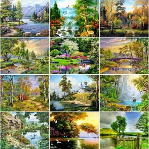 AZQSD 5D Diamond Painting Tree Cross Stitch Diamond Embroidery Landscape Mosaic Picture Of Rhinestones Home Decor Handmade