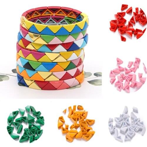JUWANG 10 pcs\lot Rainbow Enamel Tile Beads Bohemian Jewelry Accessories Triangle Strand Beadeds Loose Bead For Bracelets Making