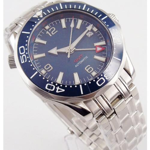 41mm Blue Sterile Dial Blue Ceramic Rotating bezel GMT Sapphire Crystal Auto Date Luminous Mens Watch Automatic Movement