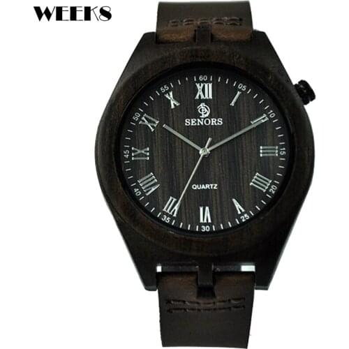 Natural Bamboo Wood Watch for Men Women Soft Leather Strap Quartz Ebony Wooden Watches Simple Vintage Style Roman Numeral Clock