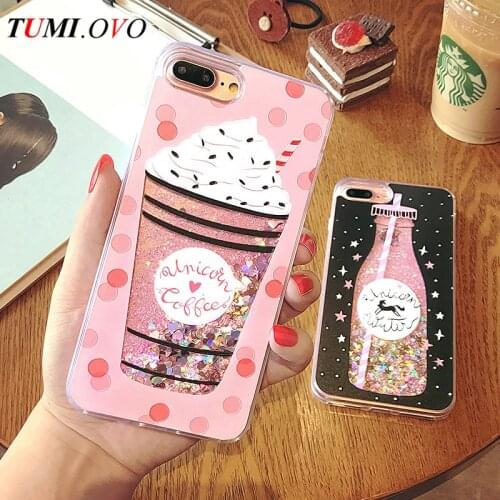 Cute Drink Bottle Ice Cream Heart Glitter Star Dynamic Liquid Quicksand Soft TPU Phone Back Cover Case For iPhone 6 6S 7 Plus