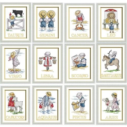 Constellations Kids Stamped Cross Stitch Kits 14ct 11ct Count Printed Canvas Fabric Stitches Embroidery DIY Handmade Needlework