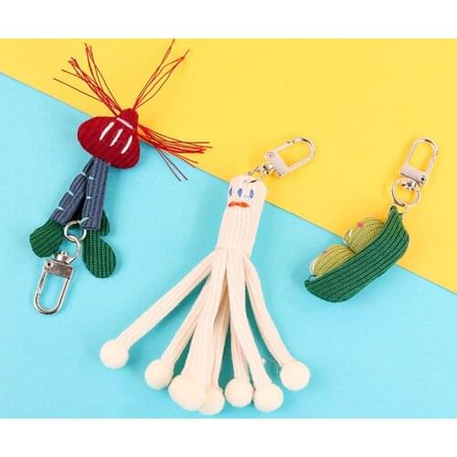 Edamame Radish Vegetables Keychains Cute Cartoon Wool Key Chains Keyrings For Women Men Ornament Gift For Car Key Holder