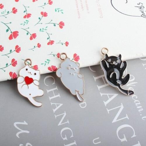 10pcs/pack Cut Cat Animals Enamel Charms Handmade Floating Charms for Jewelry Making Golden Base