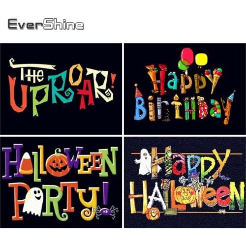EverShine Full Drill Square Diamond Painting Halloween Handicrafts Diamond Embroidery Text Picture Rhinestone Cartoon Wall Art