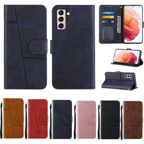 S21 FE Flip Phone Case for Samsung Galaxy S 21 Ultra S20 Plus Note 20 S20Lite with Card Slot Retro Leather Splicing Wallet Cover
