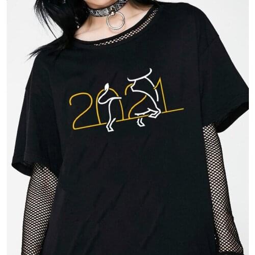 Chinese Style 2021 Cow Print Womens Tshirts Harajuku Short Sleeve Femme T-shirts Casual Streetwear New Years Gift for Ladies
