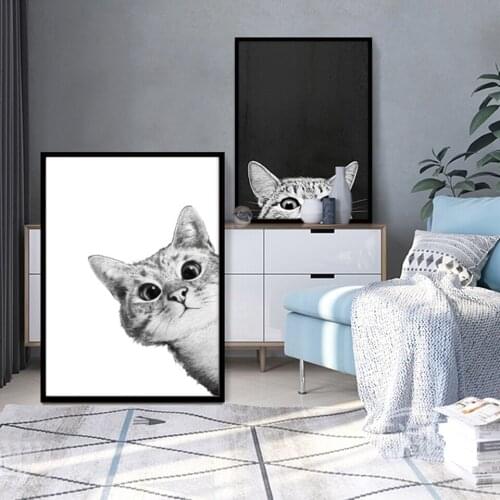 Canvas Prints Painting Nordic Style Lovely Black White Cats Posters Wall Art Animals Modular Pictures For Living Room Home Decor