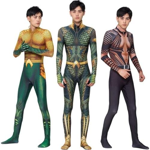 3 Style Adult Kids Aquaman Jumpsuits Costume Halloween Costumes for Men Arthur Joseph Curry Cosplay Rompers Rompers Party Dress