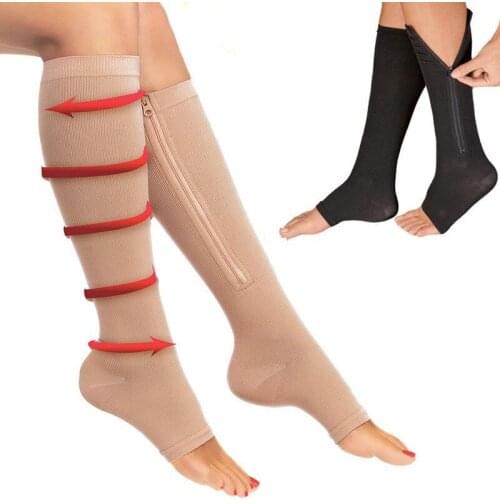 Zipper Compression Stockings Unisex Pressure Nylon Zipper Knee Stovepipe Leg Support Stretch Pressure Open Toe Long Stockings