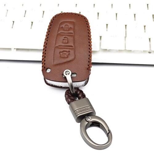 Leather Car Key Cover with PU Leather Key Holder For Hyundai SANTAFE 2013-2015 Accent IX35 I30 Creat Solaris Tucson SANTAFE GDI