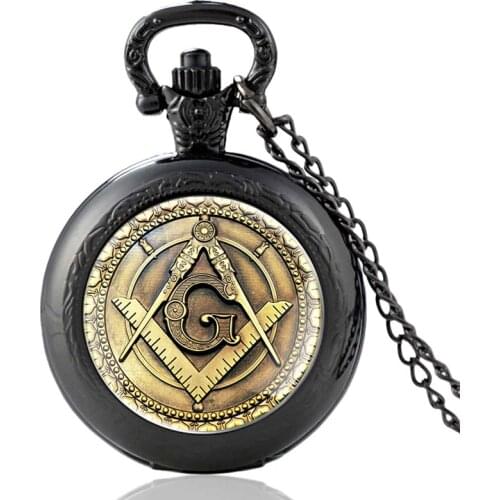 Retro Free and Accepted Masons Design Glass Cabochon Quartz Pocket Watch Vintage Men Women Pendant Necklace Chain Clock Gifts
