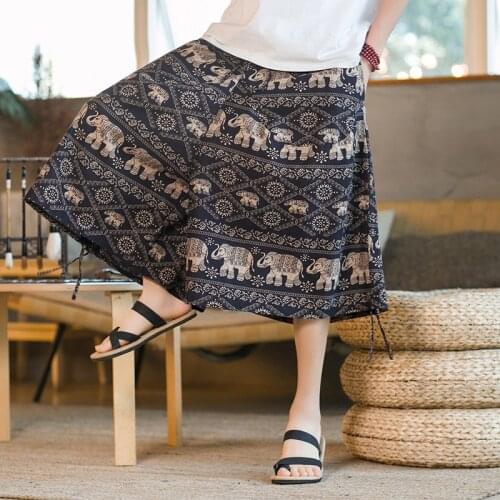 Printed Summer Wide Leg Harem Pants 2021 Men Look Thin Loose Flared Trousers Chinese Casual Pants Cropped Streetwear Sweatpants