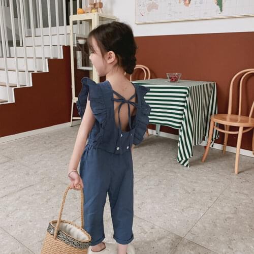 2021 Summer New Arrival Girls Fashion Cotton 2 Pieces Suit Kids Backless Suit