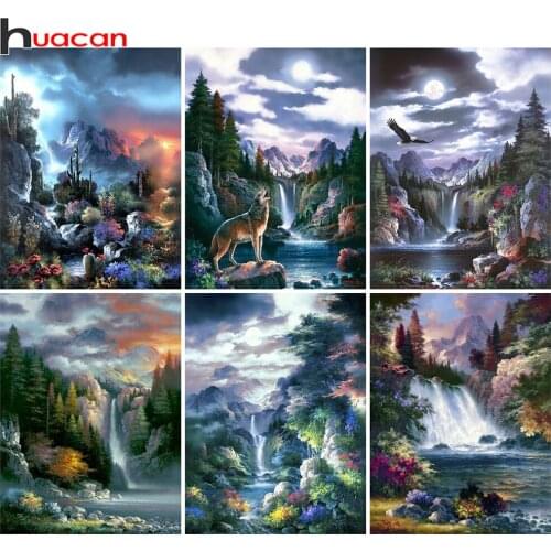 Huacan Diamond Painting Kit Waterfall Mountain Home Decor Diamond Embroidery Natural Scenery Mosaic Sticker Decor