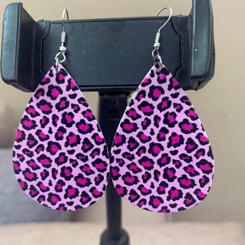 2021 New Colorful Leopard Earrings Double Side Print Faux Leather Teardrop Earrings Fashion 8 Styles Stock Wholesale