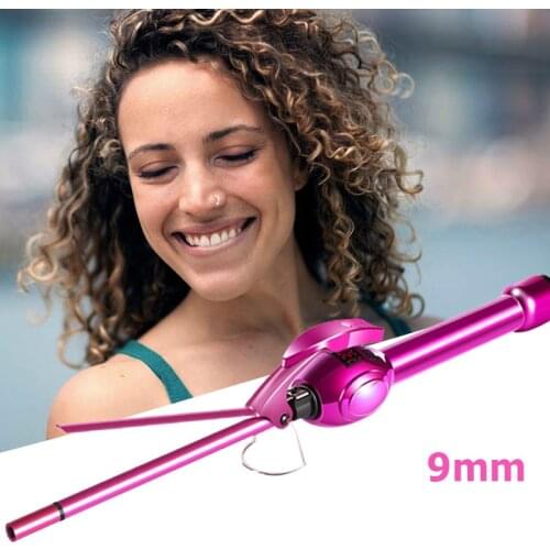 TOHUAN 9mm Hair Curling Iron Wand Unisex Hair Curler Ceramic Tourmaline Chopstick Styler Fast Curl with LCD Display Styling Tool
