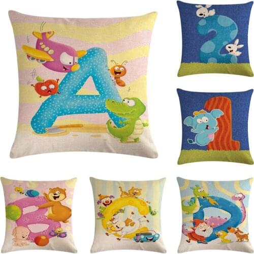 Animal Cushion Cartoon Letter for Sofa Home Decorative Throw Pillow Case Cotton Linen Couple Pillowcase Capa Almofada
