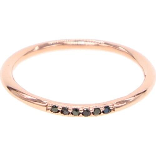 Simple Style rose gold pave black cubic zirconia thin skinny round band engagement delicate dainty minimal girl women ring