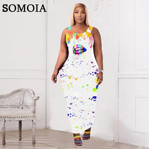 S-5XL Plus Size Dresses Womens Clothing Custom Sexy Sleeveless Vest Collar Personality Splash Ink Printing Casual Loose Dress