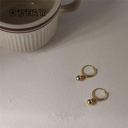 OBEAR 14k Real Gold Plated Geometric Small Round Bead Hoop Earrings Women New everyday All-Match Jewelry Accessories