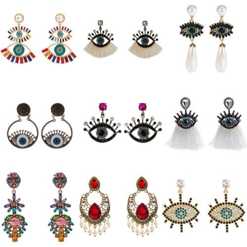 EASYA 2020 Eye Earrings Loop Pearl Enamel Eye Statement Earrings For Women Jewelry Fashion Tassel Earings