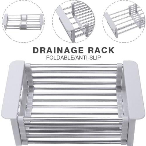 Foldable Cutlery Drainer Rack Stainless Steel Fruit Vegetable Drain Basket Sink Rack Dish Rack Cleaning Kitchen Organizer Tool