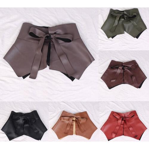 Solid Color Ultra Wide Cummerbunds Women Skirt Peplum Belt Self-tie Knotted Waistband Corset Belt PU Leather Ruffle Belt
