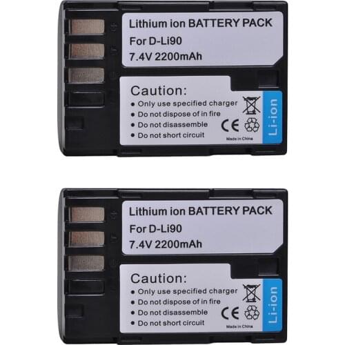 Tectra 2Pcs 2200mAh D-Li90 D Li90 Digital Camera Battery for PENTAX K-7 K-7D K-5 K-5 II 645D K01 DLi90 Battery