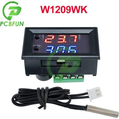 W1209WK Digital Display Thermostat 12V 30CM NTC Thermistor Line Red Blue Display Temperature Controller for Incubator Heat Cool