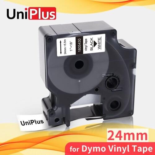 UniPlus 24mm Printer Ribbon Compatible Dymo Rhino 1805430 IND Vinyl Label Tapes Black on White for Label Maker Dymo Rhino 6000