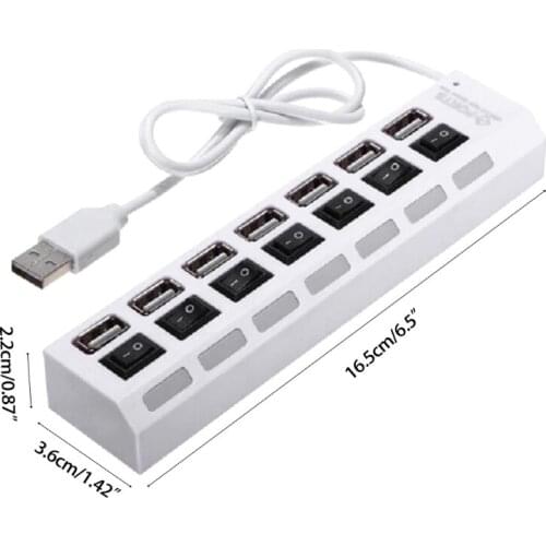 USB 2.0 Hub 7-Port Multi USB Splitter USB Hub, 480Mbps HighSpeed Data Transmission USB Splitter for Laptop, Mobile HDD