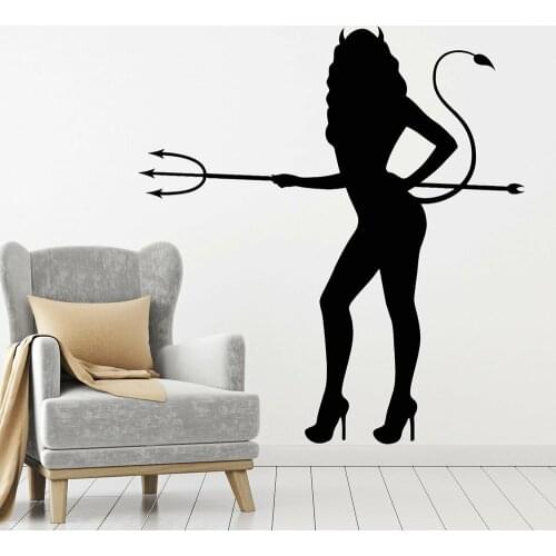 Sexy Girls Vinyl Wall Decal Girl Warrior Devil Hot Sexy Girl Window Sticker Demon Female Silhouette Home Bedroom Wallpaper M304