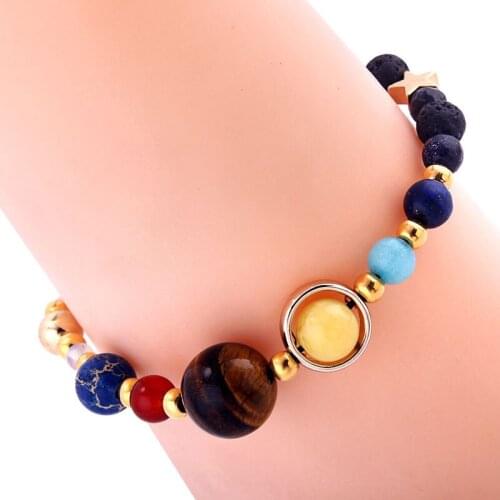Universe Galaxy the Eight Planets Solar System Guardian Star Natural Stone Beads Bracelet Bangle for Women Men Gift