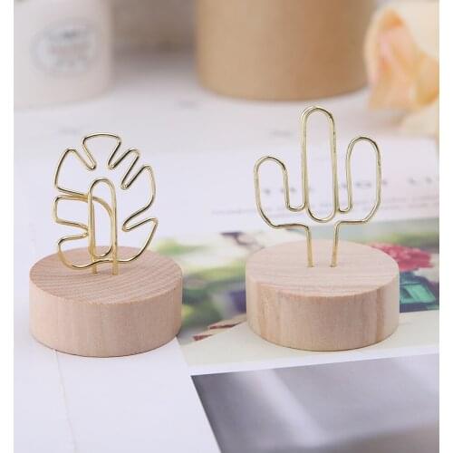 Memo Card Photo Message Picture Clip Note Clamp Table Numbers Round Wooden Base Holder For Wedding Party