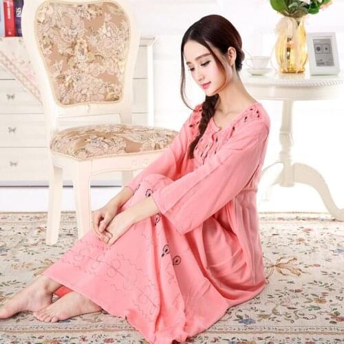 Spring Summer Lady Seven Minute Sleeve Embroidery Classic Elegant Long Loose Princess Nightgown Sleepwear Lounge Lingerie Пижама