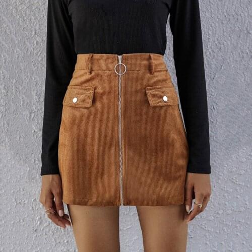 Ladies Zipper Bag Hip Corduroy Skirt Women Zipper High Waist Corduroy Fashion Girls Sexy Uniform Pleated Mini Short Skirt