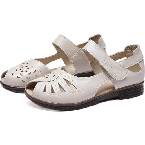 Fashion Flat Sandals Women 2021 New Fish Mouth Womens Shoes Beef Tendon Soft Sole Mother Shoes Casual Cowhide Sandals Zapatos