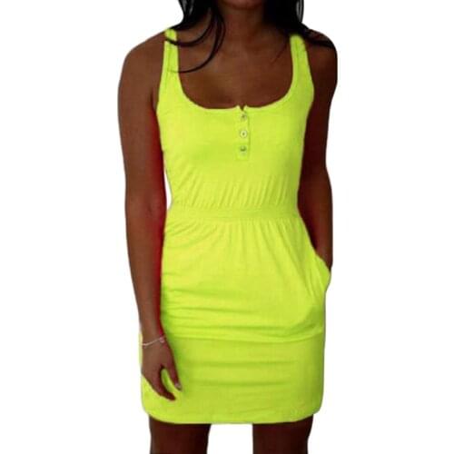Women Summer Sleeveless Mini Beach Dress Club Wear Knee Length Bodycon Plus Size A0NF