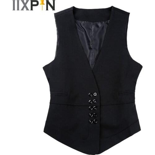 Women Suits Vest Elegant OL Ladies V Neck Double Breasted Button Down Sleeveless Vest Fashion Womens Vests Waistcoats Mujer