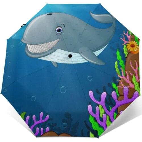 Sunny Umbrella Cartoon Under The Sea Fishes Automatic folding portable men women umbrella Sunscreen rain Windproof beach parasol