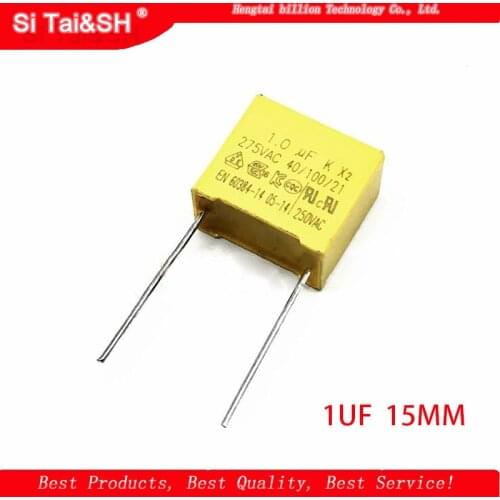 10pcs 1uF capacitor X2 capacitor 275VAC Pitch 15mm X2 Polypropylene film capacitor 1uF