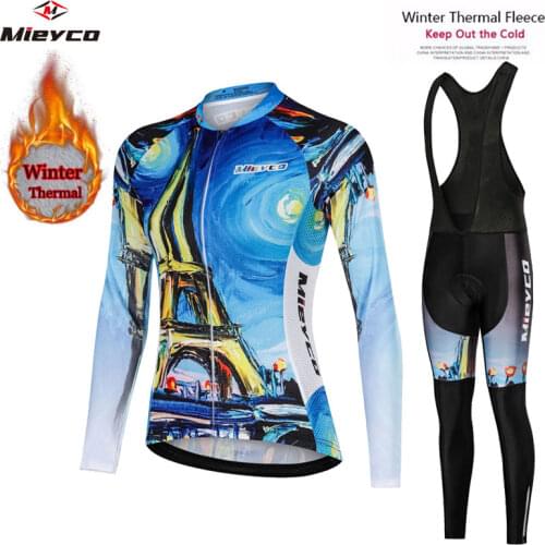 2021 Pro Team Winter Thermal Fleece Cycling Clothes Women Long Sleeve Jersey Suit Outdoor Riding Bike MTB Clothing Bib Pants Set