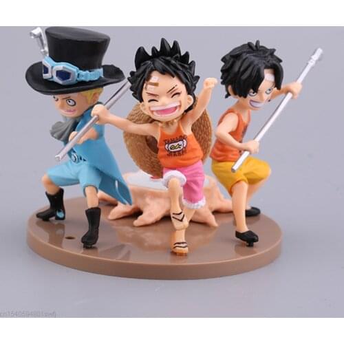 3pcs/set One Piece Figure Toy Luffy Ace Sabo Mini PVC Anime Action Figurine Toys For Children Xmas Gift 9-10cm