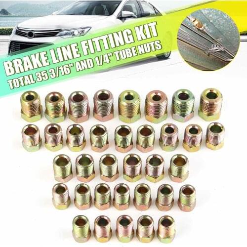 35 tablets for Inverted Flare 3/16'' OD and 1/4" OD Copper Nickel Brake Line Tubing Tube Fitting Kit Nuts Iron Plating Zinc