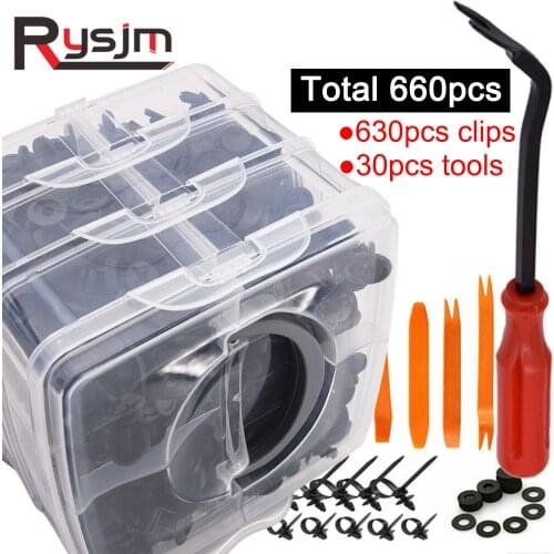 630pcs Car Push Pin Rivet + 30pcs Tools Trim Clips Plastic Panel Fasteners Set With Car Door Trim Pry Tools For Car Trim Bumpers