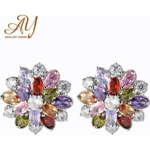 Anillos Yuzuk 4 Colors Womens Stand Earrings 925 Sterling Silver Jewelry Earrings With Colorful Topaz Wedding Anniversary Gift