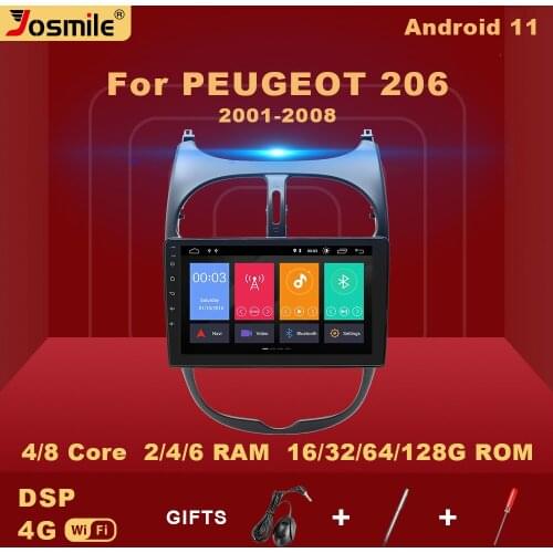 6GB 128G 2 din Android 11 Car Radio For PEUGEOT 206 2001- 2008 Multimedia Player Navigation GPS CD VideoAI Voice Control Carplay